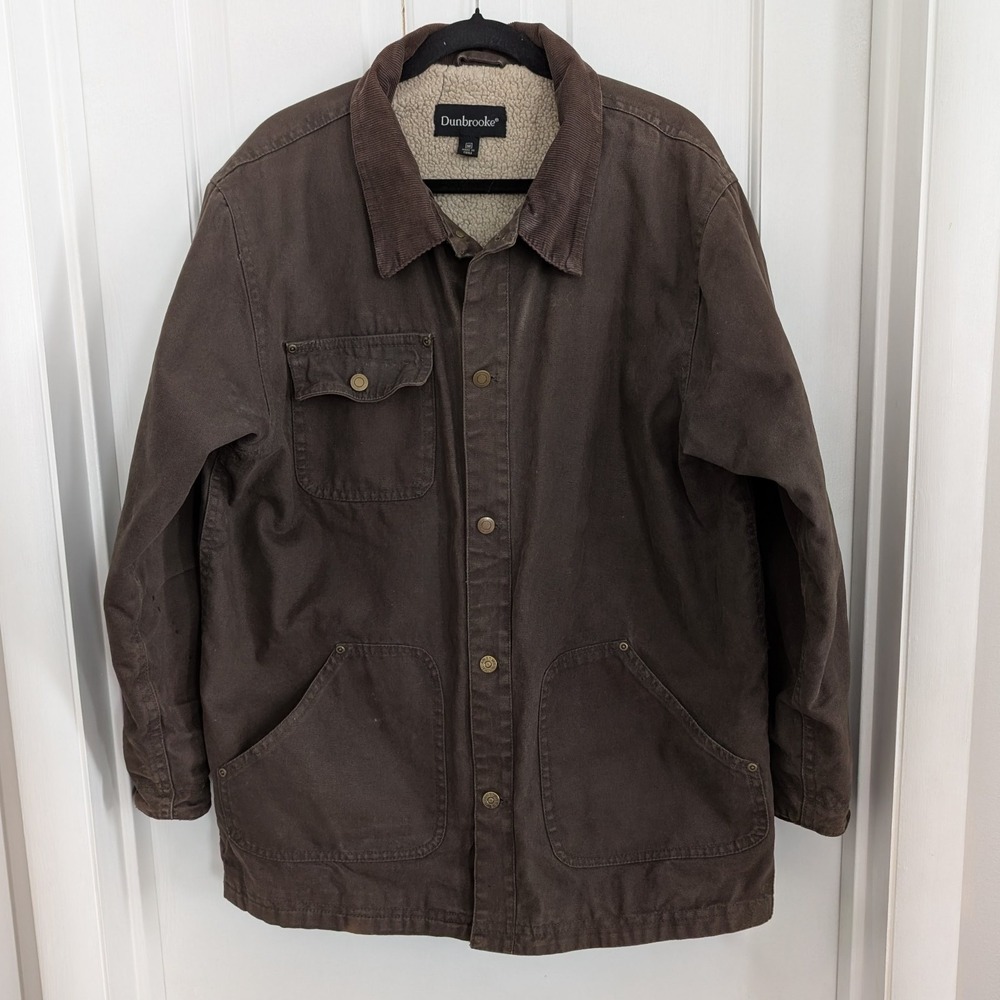 Dunbrooke Mens Canvas Chore Coat MEDIUM Workwear Barn Outdoor Sherpa Lined Brown